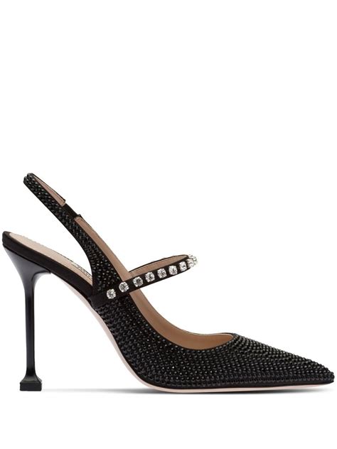 miu miu crystal embellished satin pumps|Black Satin Slingback Pumps With Crystals .